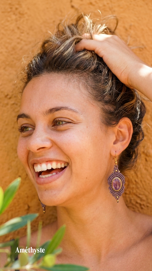 Les Espagnoles - Boucles d'oreilles artisanales - Pierres serties de laiton