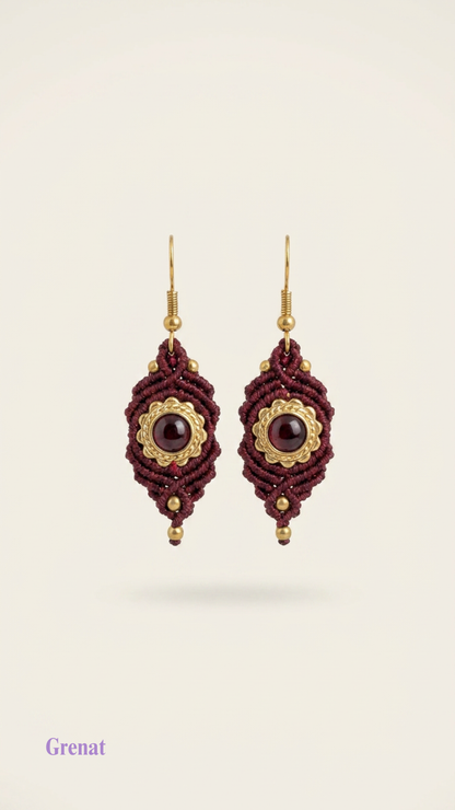 Les Iris - Boucles d'oreilles artisanales - Pierres serties de laiton