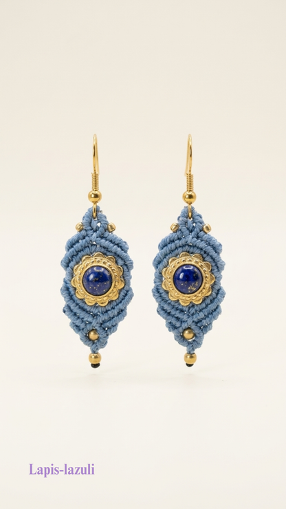 Les Iris - Boucles d'oreilles artisanales - Pierres serties de laiton