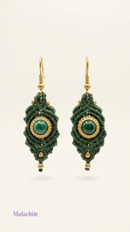 Les Iris - Boucles d'oreilles artisanales - Pierres serties de laiton